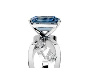 Solitaire Engagement Ring Setting for Fancy Blue Emerald Cut Center with Criss-Cross Accent Band and Prong Head in Platinum