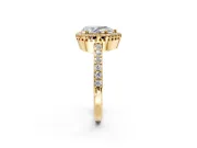 Halo Engagement Ring Setting for Pear-Shaped Center with Inner Milgrain Border and Prong Head in Yellow Gold