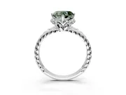 Halo Engagement Ring Setting for Fancy Green Heart-Shaped Center with Rope Twist Split Shank and Prong Head in Platinum