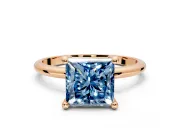 Minimalist Solitaire Engagement Ring Setting for Fancy Blue Princess Cut Center with Thin Band and Prong Head in Rose Gold