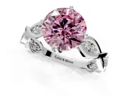 Solitaire Engagement Ring Setting for Fancy Pink Round Cut Center with Accented Twist Band and Leaf Prong Head in Sterling Silver