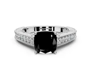 Solitaire Engagement Ring Setting for Fancy Black Cushion Cut Center with Engraved Pave Band and Prong Head in Sterling Silver