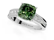 Solitaire Engagement Ring Setting for Fancy Green Cushion Cut Center with Princess Cut Channel Band and Prong Head in Platinum