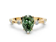 Solitaire Engagement Ring Setting for Fancy Green Pear-Shaped Center with Bezel Station Band and Prong Head in Yellow Gold