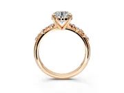 Solitaire Engagement Ring Setting for Round Cut Center with Trailing Leaf Accent Band and Prong Head in Rose Gold