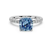 Solitaire Engagement Ring Setting for Fancy Blue Cushion Cut Center with Fine Pave Band and Prong Head in Sterling Silver