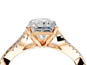 Solitaire Engagement Ring Setting for Radiant Cut Center with Twisted Pave Split Shank and Prong Head in Rose Gold