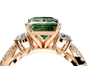 3 Stone Engagement Ring Setting for Fancy Green Princess Cut Center with Pave Split Shank and Prong Head in Rose Gold