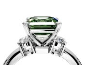 3 Stone Engagement Ring Setting for Fancy Green Asscher Cut Center with Wide Plain Band and Prong Head in White Gold