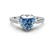 Cathedral Engagement Ring Setting for Fancy Blue Heart-Shaped Center with Antique-Style Pave Band and Prong Head in Platinum