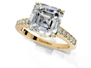 Solitaire Engagement Ring Setting for Asscher Cut Center with Crossover Accents and Prong Head in Yellow Gold