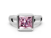Solitaire Engagement Ring Setting for Fancy Pink Princess Cut Center with Wide Band and Bezel Head in Platinum