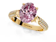 Solitaire Engagement Ring Setting for Fancy Pink Oval Center with Multi-Row Accents and Prong Head in Yellow Gold