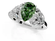 Leaf Cluster Engagement Ring Setting for Fancy Green Pear-Shaped Center with Marquise Accents and Prong Head in Sterling Silver