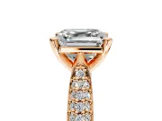 Solitaire Engagement Ring Setting for Asscher Cut Center with Multi-Row Accents and Prong Head in Rose Gold