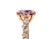 Solitaire Engagement Ring Setting for Fancy Pink Oval Center with Trailing Leaf Accent Band and Prong Head in Rose Gold