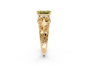 Solitaire Engagement Ring Setting for Fancy Yellow Emerald Cut Center with Filigree Accent Basket and Prong Head in Yellow Gold