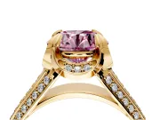 Solitaire Engagement Ring Setting for Fancy Pink Round Cut Center with Accented Split Shank and Prong Head in Yellow Gold