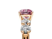 5 Stone Engagement Ring Setting for Fancy Pink Cushion Cut Center with Graduated Accents and Prong Head in Rose Gold