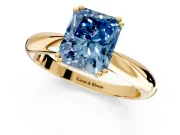 Solitaire Engagement Ring Setting for Fancy Blue Radiant Cut Center with Reverse Tapered Band and Prong Head in Yellow Gold