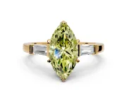 3 Stone Engagement Ring Setting for Fancy Yellow Marquise Center with Channel Baguette Accents and Prong Head in Yellow Gold
