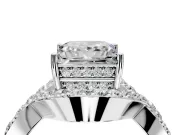 Halo Engagement Ring Setting for Princess Cut Center with Pave Infinity Twist Band and Prong Head in Sterling Silver