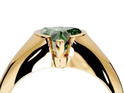 Tension Engagement Ring Setting for Fancy Green Heart-Shaped Center with Wide Tapered Band and Tension Head in Yellow Gold