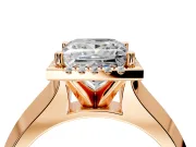 Halo Engagement Ring Setting for Princess Cut Center with Knife Ridge Cathedral Band and Prong Head in Rose Gold