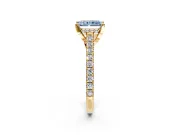 Solitaire Engagement Ring Setting for Fancy Blue Radiant Cut Center with Widening Pave Band and Claw Prong Head in Yellow Gold