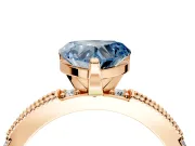 Solitaire Engagement Ring Setting for Fancy Blue Heart-Shaped Center with Milgrain-Edged Pave Band and Prong Head in Rose Gold
