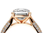 Solitaire Engagement Ring Setting for Asscher Cut Center with Multi-Row Accents and Prong Head in Rose Gold