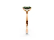 Hidden Halo Engagement Ring Setting for Fancy Green Emerald Cut Center with Thin Rounded Band and Prong Head in Rose Gold