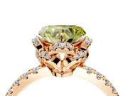 Halo Engagement Ring Setting for Fancy Yellow Heart-Shaped Center with Openwork Halo, Pave Band and Prong Head in Rose Gold