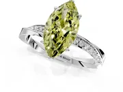 Side Accent Engagement Ring Setting for Fancy Yellow Marquise Center with Accent Shoulders and Prong Head in Platinum