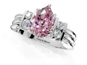 Solitaire Engagement Ring Setting for Fancy Pink Pear-Shaped Center with Grooved Bar Accent Band and Prong Head in Sterling Silver
