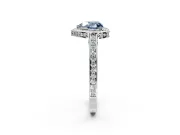 Halo Engagement Ring Setting for Fancy Blue Heart-Shaped Center with Framed Halo, Pave Band and Prong Head in Platinum