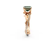 Solitaire Engagement Ring Setting for Fancy Green Asscher Cut Center with Pave and Plain Crossover Band and Prong Head in Rose Gold