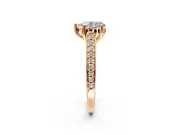 Solitaire Engagement Ring Setting for Pear-Shaped Center with Pave Cathedral Band and Prong Head in Rose Gold