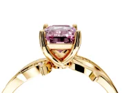 Solitaire Engagement Ring Setting for Fancy Pink Emerald Cut Center with Pave and Plain Crossover Band and Prong Head in Yellow Gold