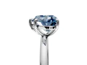 Low-Set Solitaire Engagement Ring Setting for Fancy Blue Heart-Shaped Center with Thin Plain Band and Prong Head in Sterling Silver