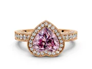 Milgrain Halo Engagement Ring Setting for Fancy Pink Heart-Shaped Center with Wide Pave Band and Prong Head in Rose Gold