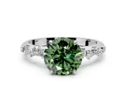 Cluster Engagement Ring Setting for Fancy Green Round Cut Center with Round Cut Accent Band and Prong Head in Sterling Silver