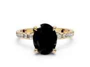 Solitaire Engagement Ring Setting for Fancy Black Oval Center with Fine Pave Narrow Band and Prong Head in Yellow Gold