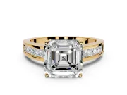 Solitaire Engagement Ring Setting for Asscher Cut Center with Princess Cut Channel Band and Prong Head in Yellow Gold