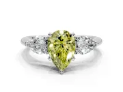 3 Stone Engagement Ring Setting for Fancy Yellow Pear-Shaped Center with Large Pear-Shaped Accents and Prong Head in Platinum
