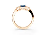 Cluster Engagement Ring Setting for Fancy Blue Emerald Cut Center with Milgrain Shoulder Clusters and Prong Head in Rose Gold