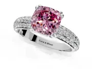 Solitaire Engagement Ring Setting for Fancy Pink Cushion Cut Center with Multi-Row Pave Accents and Basket Head in Sterling Silver