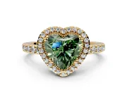 Halo Engagement Ring Setting for Fancy Green Heart-Shaped Center with Inner Milgrain Border and Prong Head in Yellow Gold