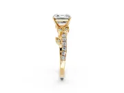Leaf Motif Engagement Ring Setting for Asscher Cut Center with Pave Band and Prong Head in Yellow Gold
