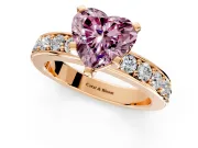 Solitaire Engagement Ring Setting for Fancy Pink Heart-Shaped Center with Channel-Set Accents and Prong Head in Rose Gold